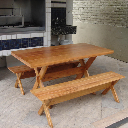 Mesa Rustica Com Bancos 1,60m Madeira Maciça Angelim Pedra