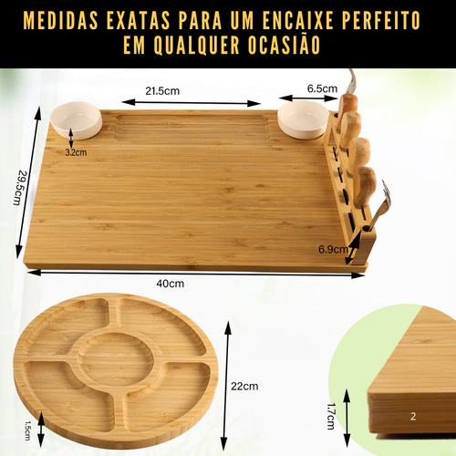 Kit Tábua Grande Para Queijos E Frios Com Petisqueira, Facas, Garfos, Potes E Bandeja De Bambu Ideal Para Servir Aperitivos, Snacks E Montar Mesa De Frios Completa