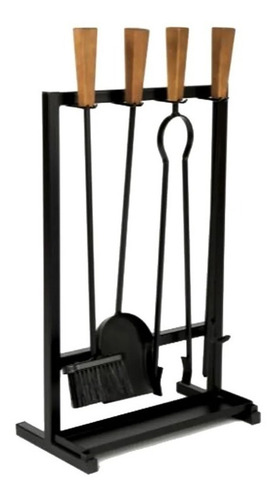 Kit De Limpeza Para Lareira Com Bandeja Cabo Madeira Rústica