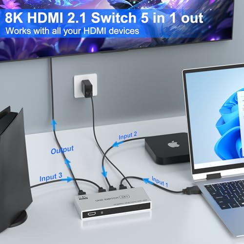 Switch Hdmi 8k 5 En 1 Con Control Remoto - Ideal Para Ps5