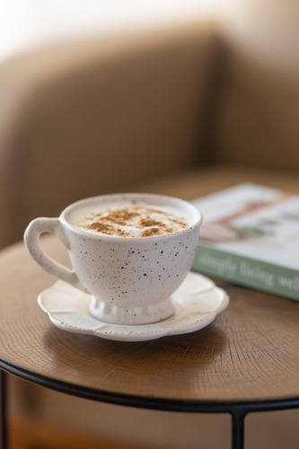 Taza Café Té Cerámica Asa Torneada Crema Opaca Pl Deco