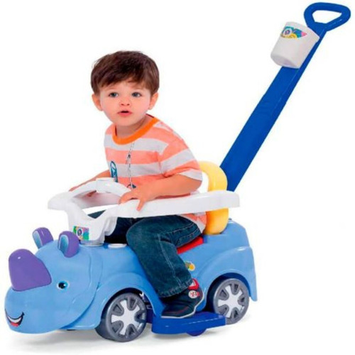 Carrinho E Andador Azul Baby Car Para Bebê Com Empurrador