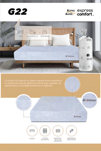 Colchon King Koil Express Comfort G22 1plaza 80x190 Espuma Gris