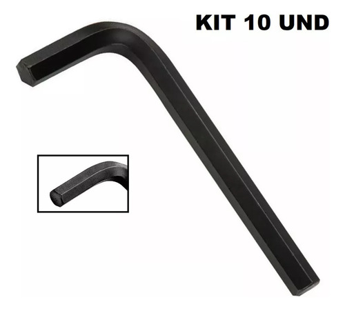 Kit 10x Chave Hexagonal Allen 2,5 Mm 55x19 Cor Preto