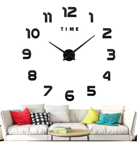 Reloj De Pared 3d Grande Números Negros Reloj Mural Grande