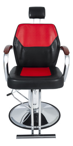 Cadeira Hidráulica Reclinável Barbeiro Salão Pel-5513 Preta Cor Preto e Vermelho Forma da base Redonda
