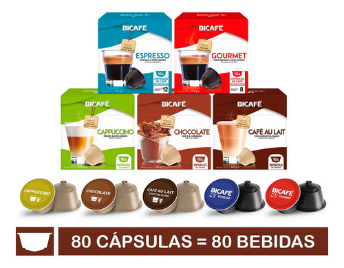 Kit 80 Cápsulas Lácteos E Cafés Bicafé P/ Maq. Dolce Gusto*_