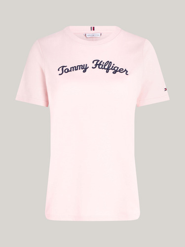 Playera Rosa Con Logo En Script Curve Tommy Hilfiger Mujer