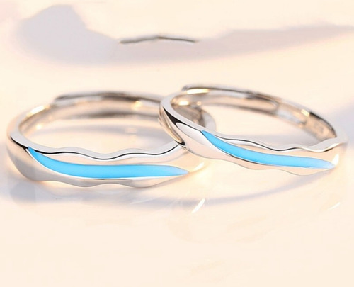 Anillos Ajustables Linea Azul Olas Mar Celeste Río Ondulado