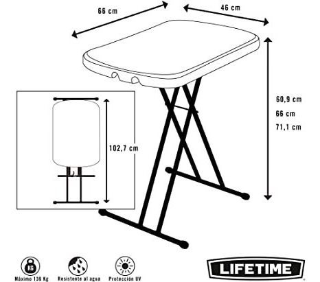 Mesa Plegable 66x 65x 45cm Base Acero Inoxidable Lifetime 