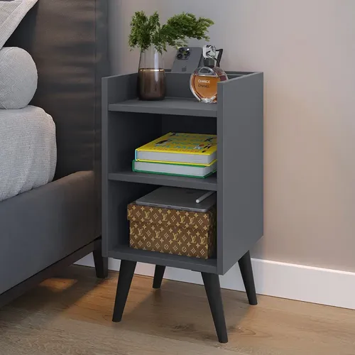 2 Criado Mudor C/ Gaveta E Prateleira Maravilho Quarto Decor Acabamento Fosco Cor Kit Max Cinza