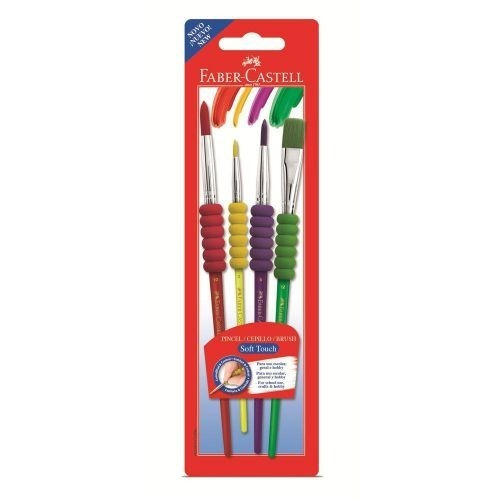 Pincel Soft Touch Faber Castell - Kit 4 Pincéis Coloridos