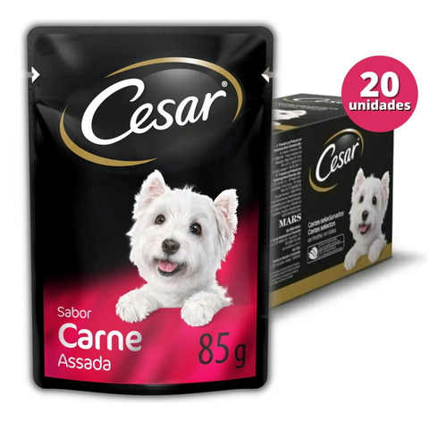 Caixa 20 Sachês Cesar Carne Assada Ao Molho Cães Adultos 85g