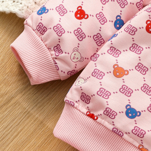 2pcs Conjunto Chaqueta Con Capucha Estampado Osito Para Niña Rosa 2-3 A