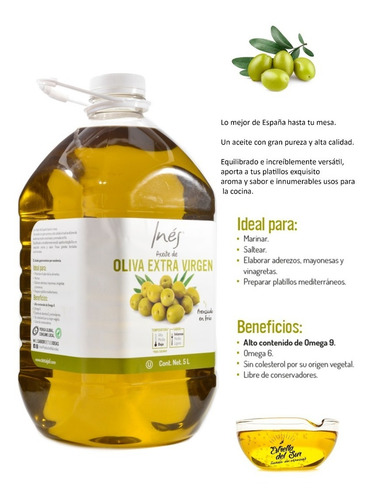 Imagen 3 de 6 de Aceite De Oliva Extra Virgen 5 Litros Marca Ines