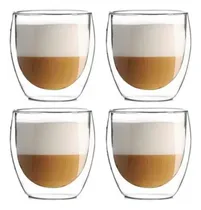 Comprar Set X4 Tazas Café Pocillos Vaso Doble Pared Termico Frio Calor Vidrio Borosilicato Levys Bazar 250ml