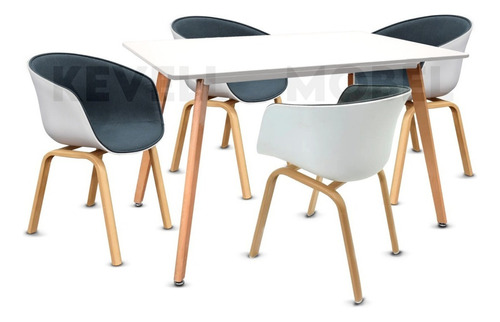 Juego Comedor Mesa Rectangular + 4 Sillas Bilbao Mezclilla Color Blanco Diseño de la tela de las sillas Eames