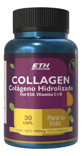 Colágeno Hidrolizado En Cápsulas + Acido Hialurónico Q10 Eth Sin Sabor