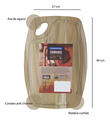 Tabla De Parilla Oval 400x270 Tramontina Tramontina Color Marrón Liso