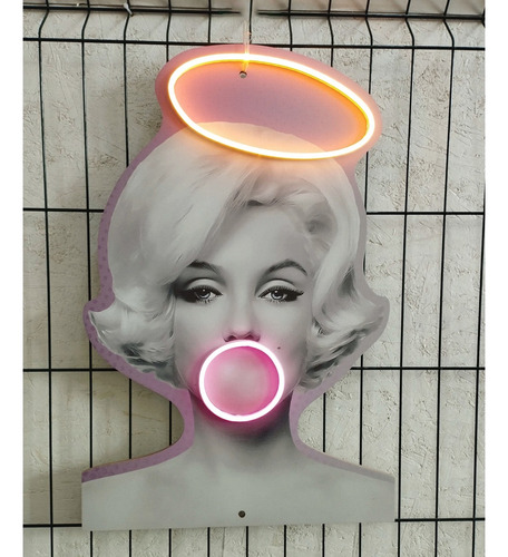 Cuadro Marilyn Letrero Luz Led Neón Bomba Chicle C/ Control Color Bubble gum Marilyn