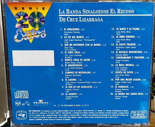 Cd Original Banda Sinaloense El Recodo Serie 20 Exitos 1991 (Usado)
