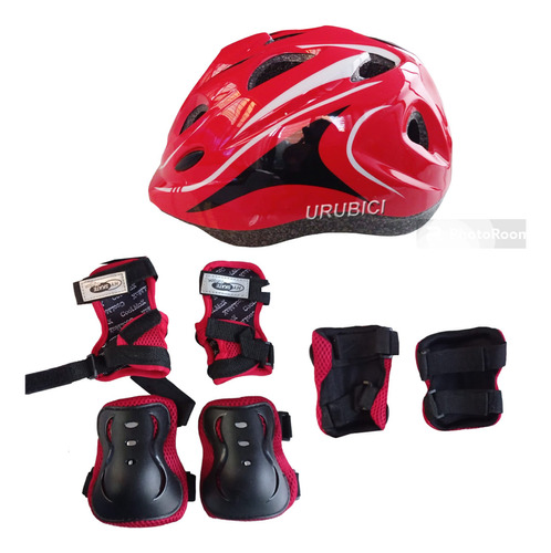 Casco Niño Rojo + Set Tobillera,muñequera,codera.urubici