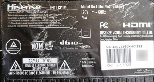 Tira Led Hisense 43a4kv Crh-bxbt43h103030180133mrev1. 1 (Usado)