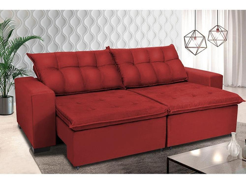 Sofá Retrátil E Reclinavel Oklahoma. 3,12m Molas No Assento Cor Vermelho