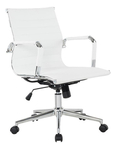 Cadeira Diretor Manhattan Branco Aço Couro 95x56x60cm Fratin