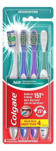 Cepillo De Dientes Para Adultos Colgate 360, Mediano (4 Unid