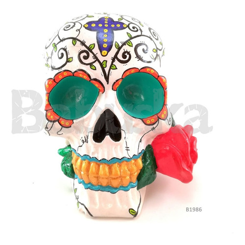 Calavera Colgante Con Rosa - Diseño Único, Pintada A Mano