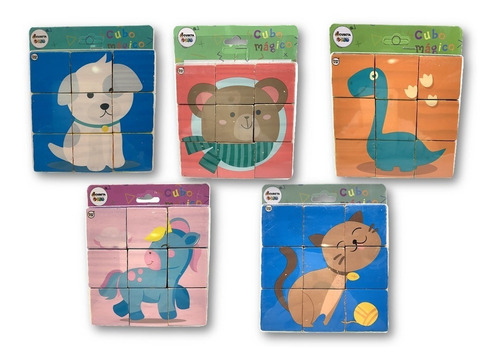 Imagen 1 de 7 de Rompecabezas Cubos Madera Animales 9 Piezas Didactico