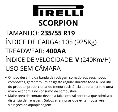 Kit De 2 Pneu 235/55r19 105v Pirelli Scorpion Xc60 Rampage