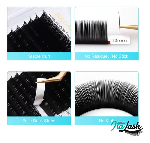 Cílios Nagaraku Premium Matte Ellipse Lashes Fios Ellipse Efeito Rímel 0.20 C 12mm 16 Fileiras Cor Preto