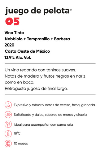 6 Botellas De Vino Tinto Juego De Pelota 05 Nebbiolo, Tempra