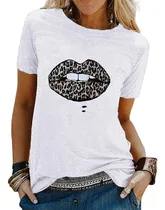 Comprar Camiseta Cuello Redondo Manga Corta Verano Para Mujer Labio