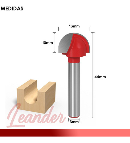 Fresa Meia Esfera Ponta U Meia Cana Haste 6mm Corte 16mm Pro