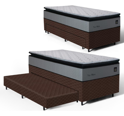 Cama Box Com Auxiliar Solteiro + Colchão De Espuma D33 Maxx Cor Marrom