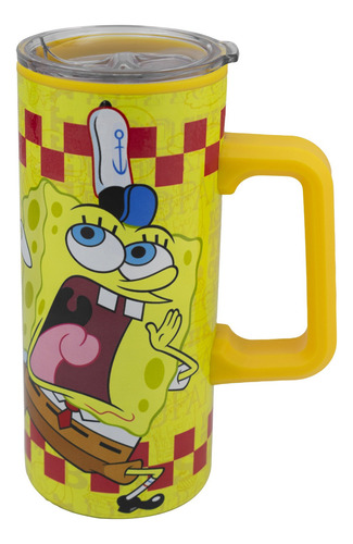 Termo Doble Pared Con Asa Bob Esponja 25 Aniversario 500 Ml Color Amarillo