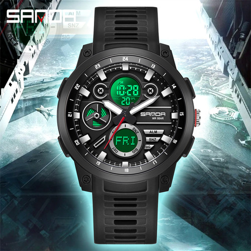 Reloj Electrónico Deportivo De Doble Pantalla Sanda 3379 Par
