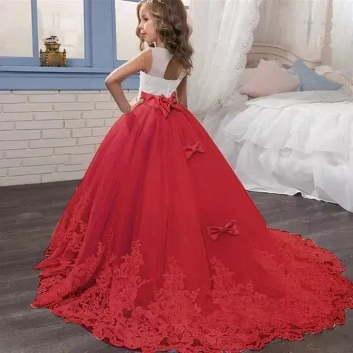 Vestido De Princesa De Encaje Con Bloques De Colores Para Ni
