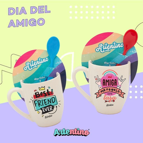 Imagen 2 de 5 de Taza Jarro Cerámica Café Cuchara Regalo Día Del Amigo Amiga