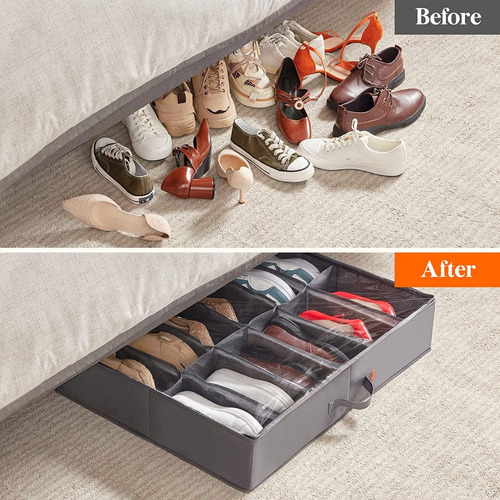12 celdas, marrón ACMETOP Caja de Organizador de zapatos para debajo de la cama 