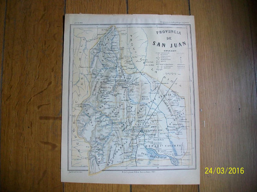 Mapa Provincia De San Juan. Grabado Original De 1889.
