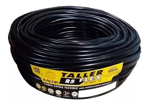 Cable Taller 3x1,5 Mm Bipolar Alargue Rollo 100mts Kalop Cubierta Negro