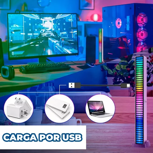 Barra luz LED RGB Reactiva al Sonido, Indicador de Nivel de Música