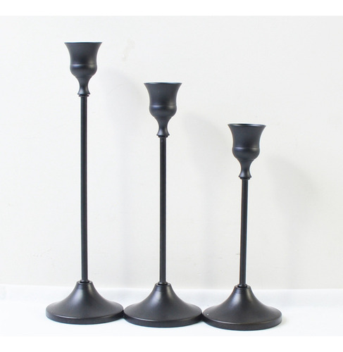 Castiçais Cônicos Conjunto De Castiçais Pretos Com 3 Castiça