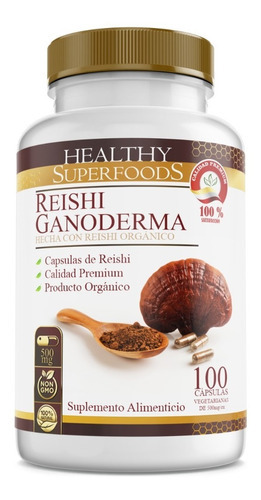 Healthy Superfoods Reishi Ganoderma Puro Premium 100 Capsulas 500mg Sabor Natural