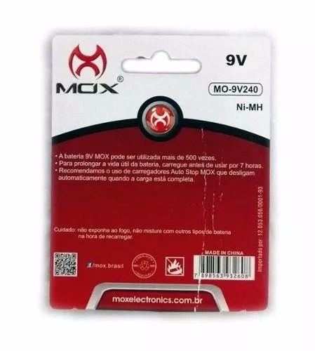 Imagem 6 de 6 de 4 Bateria Mox 9v 240mah Recarregável + Carregador Rápido