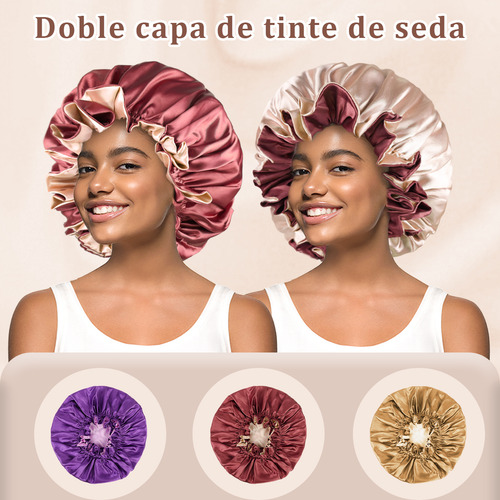 Gorro De Satín Para Dormir Y Proteger El Cabello Doble Capa Rojo Vino